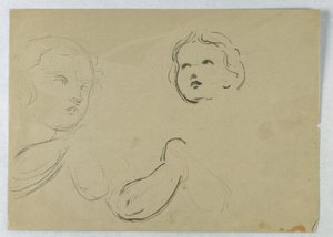 素描、子供の頭部と腕の習作、1840-45年 作： ダニエル・ハンティントン