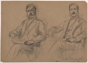 デッサン、座るユリウス・ホールガルテン、2つの習作、裏面：立つハント氏、1884年 作： ダニエル・ハンティントン
