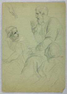 デッサン、王と二人の女性、セパル、1845年頃 作： ダニエル・ハンティントン