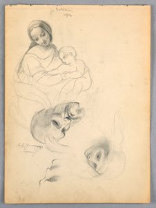 デッサン、「F」後の聖母子、1844年10月 作： ダニエル・ハンティントン