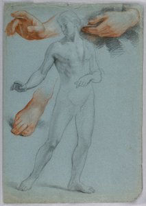 ドローイング、立つ男性ヌード、セパージュ、1858年 作： ダニエル・ハンティントン
