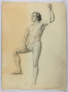 素描《段差に片足をかける男性ヌード》1858年