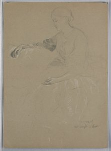 デッサン、ウィリアム・ライト夫人と子供、1857年 作： ダニエル・ハンティントン