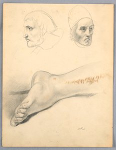デッサン、右足と2つの頭 S、1852年 作： Daniel Huntington