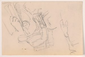デッサン、ロバート・L・スチュアート、座像、最初の肖像画、長老病院用、別個の腕の習作、1881年