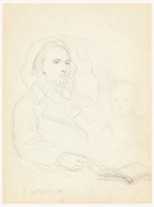 デッサン、「慈愛のレッスン」のスケッチとピーター・リチャーズ・ジュニアの肖像画、1849年