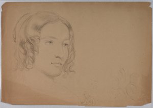 素描、女性の頭部のスケッチ、1840年代