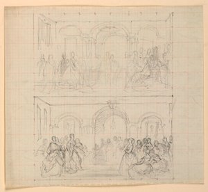 デッサン、「ワシントン婦人の接待」のための2つの人物像、1860年 作： ダニエル・ハンティントン