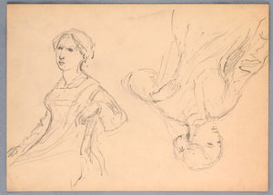 ドローイング、座る女性、2つの習作、1870年 作： ダニエル・ハンティントン
