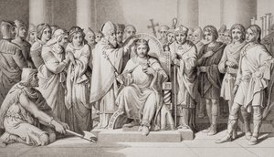 ハロルド2世の戴冠II（c.1022-66）AD 1066のアングロサクソン王、「英語とスコットランドの歴史の図解」第I巻 作： Daniel Maclise
