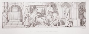 ノルマンディーから戻ったハロルドは、L。グルーナーによって刻まれた「ノルマン征服の物語」から1866 作： Daniel Maclise
