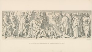 バトルの前日。ウィリアムがハロルドと交渉するために派遣した、僧侶がいる騎士 作： Daniel Maclise
