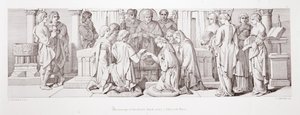 L.グルーナーによって刻まれた「ノーマン征服の物語」（1866年）のエドウィンとモルカーの妹アルディスとハロルドの結婚 作： Daniel Maclise