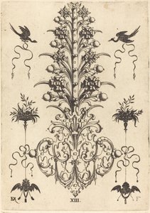 上部に鳥、下部に悪魔と天使の頭を持つヒヤシンス型のブローチ 作： Daniel Mignot