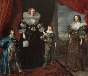 クリスチャン・ブルース（デヴォンシャー伯爵夫人）とその子供たち 1629年頃（油彩・キャンバス 作： Daniel Mytens
