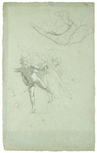 ジブラルタル包囲戦の研究（ロングボートの大砲のフィギュアの研究）、1785-1786（灰青色の紙に白黒チョーク） 作： Daniel Mytens