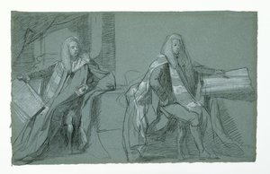 ウィリアムマレー、マンスフィールド初代伯爵、1782〜1783年（青灰色の紙に黒鉛と黒と白のチョーク）の研究 作： Daniel Mytens