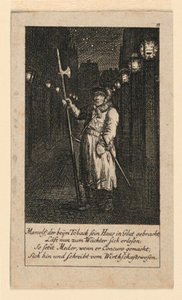 夜警、「Königl: Grosbrit [anian] 1780年のLauenbergの系図カレンダー by J.G. Berenberg」のイラスト 作： Daniel Nikolaus Chodowiecki