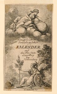 「Königl: 1781年のLauenbergのGrosbrit [anian]系図カレンダー J.G. Berenberg作」のタイトルページ 作： Daniel Nikolaus Chodowiecki