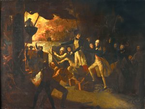 ナイル海戦で甲板に出てくるネルソン 作： Daniel Orme