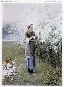 春。花を集める女性（R.ナイト作、1905年頃 作： Daniel Ridgway Knight