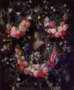 大公レオポルドグリエルモの大理石の胸像を囲む花のガーランド、1647年頃 作： Daniel Seghers