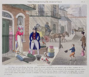 ピータークイズの「ファッショナブルボア、またはハイライフのクーラー」からの不幸な発見、1824年発行（ハンドアクアチント） 作： Daniel Thomas Egerton