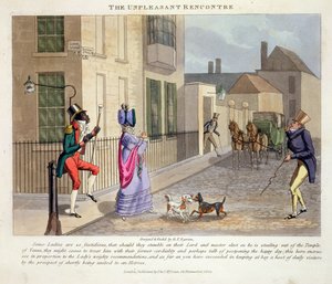 「ファッショナブルな穴またはハイライフのクーラー」（ピータークイズ作）の不快なレンコントルは、1824年に出版されました（手描きのアクアチント）。 作： Daniel Thomas Egerton