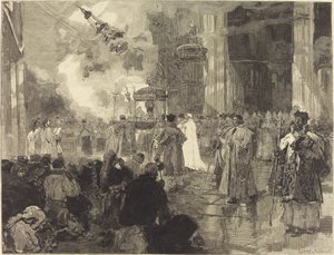 サンティアゴ・デ・コンポステーラの祭り: 遺物の行列。 作： Daniel Urrabieta Vierge