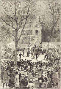 1881 年、ヴィクトル ユーゴー生誕 80 周年を祝う 2 月 27 日の人気デモンストレーション。 作： Daniel Urrabieta Vierge