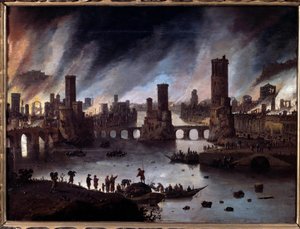 トロイの火の眺め ダニエル・ファン・ヘイル（1604-1662）の絵画 17世紀 ブザンソンMusee Des Beaux Arts - トロイの炎の眺め。ダニエル・ファン・ハイル（1604-1662）の絵画 作： Daniel van Heil