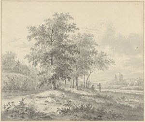木の下に二人の人物がいる風景 作： Daniël van Oosterhoudt (possibly)