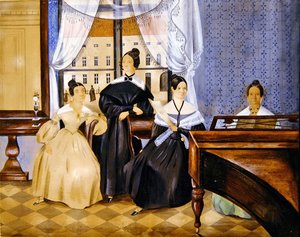ピアノ・リサイタル」1830年頃（水彩・ガッシュ・紙） 作： Danish School