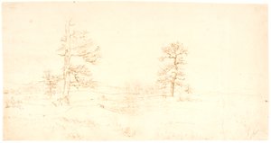 いくつかの孤独なオークの木がある丘陵の風景の眺め 作： Dankvart Dreyer
