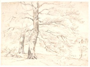 前景の大きなブナの木の風景の眺め 作： Dankvart Dreyer