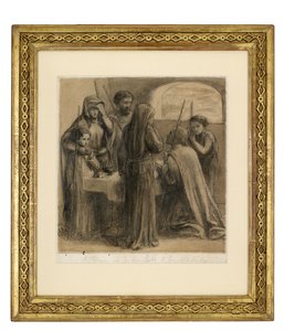 ヨセフとザカリヤの家での過越祭 1850年頃 （黒鉛、ペン、墨、グレー、水彩、白い紙） 作： Dante Gabriel Charles Rossetti
