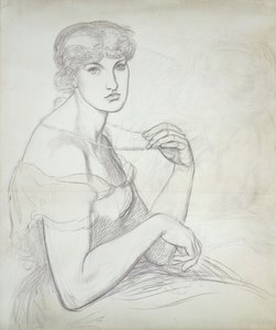 ネックレスをつけた着席女性、右側にもう一人の女性像、 作： Dante Gabriel Charles Rossetti