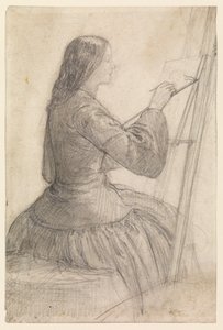 エリザベスシドダル、イーゼルに座って、絵画、1854-55年頃 作： Dante Gabriel Charles Rossetti