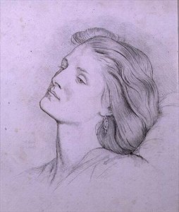 ファニー・コーンフォースの頭部（鉛筆とチョーク） 作： Dante Gabriel Charles Rossetti