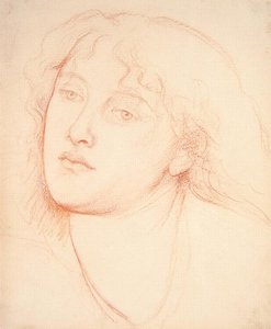 女性の頭（紙に赤チョーク 作： Dante Gabriel Charles Rossetti