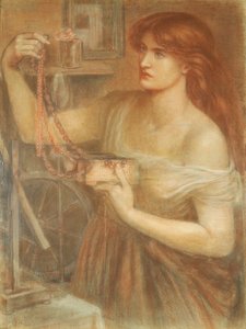 夜明けの復活-Gretchen Discovering Fausts Jewels、1868（紙にチョーク） 作： Dante Gabriel Charles Rossetti