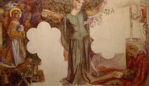 ランスロット卿は彼の罪により聖杯礼拝堂への進入を阻止しました 作： Dante Gabriel Charles Rossetti