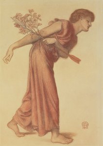 ベアトリスの死の時のダンテスドリームの愛の姿に関する研究、1874年（緑の紙に黒と赤のクレヨン） 作： Dante Gabriel Charles Rossetti