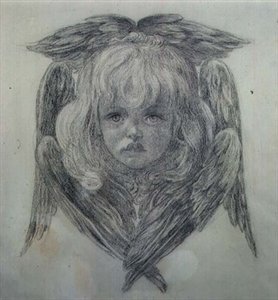 祝福されたダモツェル」の天使の子供の頭の習作 1875年頃（黒チョーク）（15166参照） 作： Dante Gabriel Charles Rossetti
