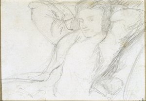 着席した女性の研究、1860年（紙に黒鉛） 作： Dante Gabriel Charles Rossetti