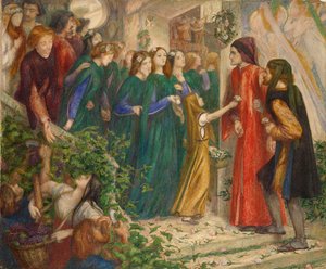 ダンテへの挨拶を拒否する結婚の饗宴でのベアトリス、1851-1855 作： Dante Gabriel Rossetti