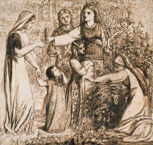 花を集めるマチルダのダンテのビジョン、c1855 作： Dante Gabriel Rossetti