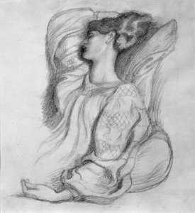 アイスランドのドレスを着たジェーン・モリス 作： Dante Gabriel Charles Rossetti