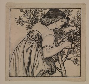 ルネ王の新婚旅行 - ガーデニング - キャビネット用塗装パネルのデザイン 作： Dante Gabriel Rossetti