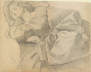 眠っているルース・ハーバート、1858年 作： Dante Gabriel Rossetti